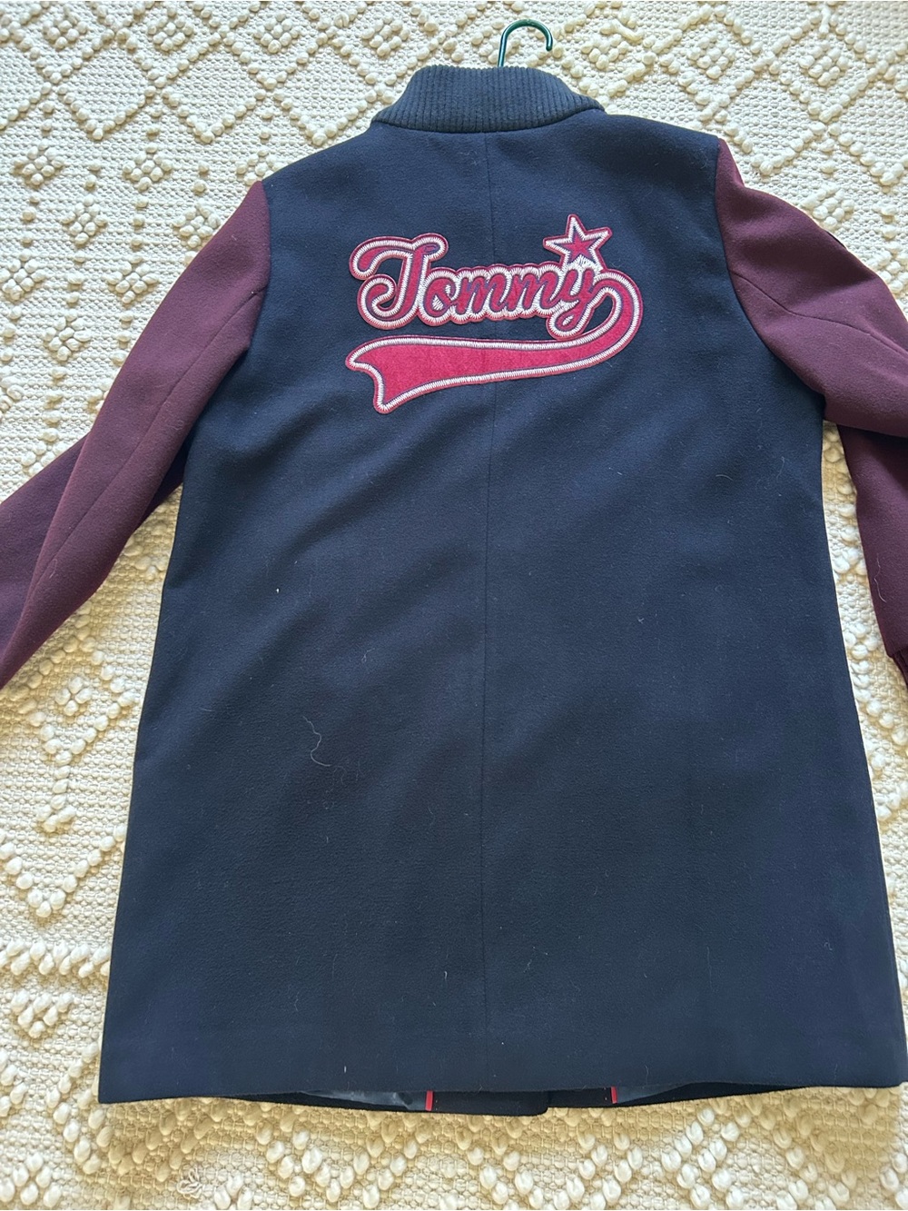 Tommy Hilfiger Navy and Burgundy Long Varsity Jacket XL